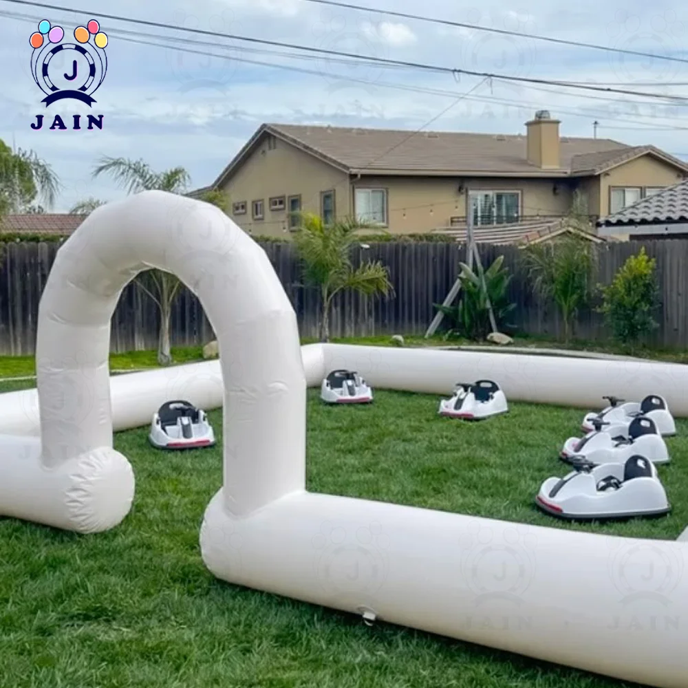 재고 16피트 어린이 소프트 플레이 놀이터 풍선 범퍼 자동차 이동 카트 트랙 야외용 자동차가 없는 풍선 이동 카트 경주 트랙