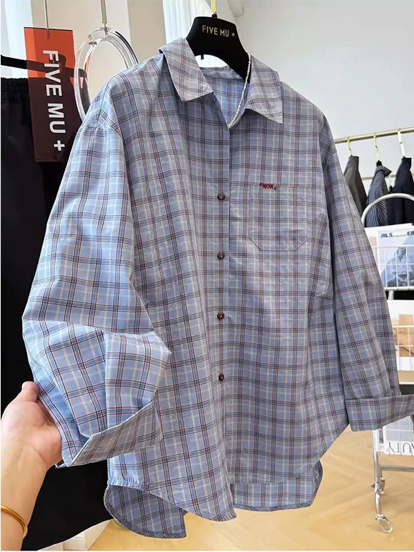 

Large Size 300 Pou Retro Casual Plaid irt Men Women Spring Autumn New Loose Versatile Top Breathable Long Sve Cotton