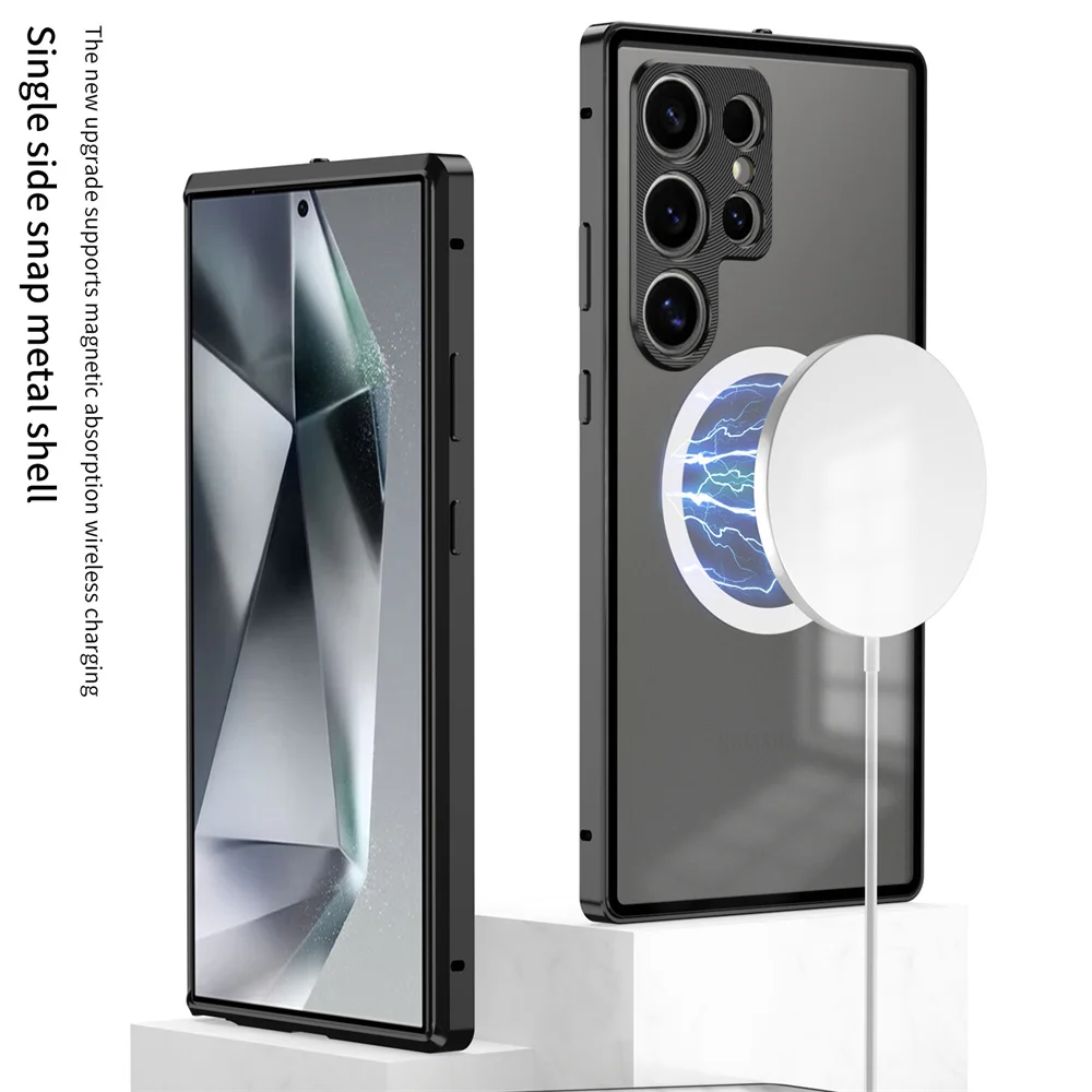 

Magnetic Locking Metal Frame for Magsafe Matte Clear Phone Case for Samsung S26 Ultra S25 S23 S24 Plus A55 A35 A25 A15 5G Cover