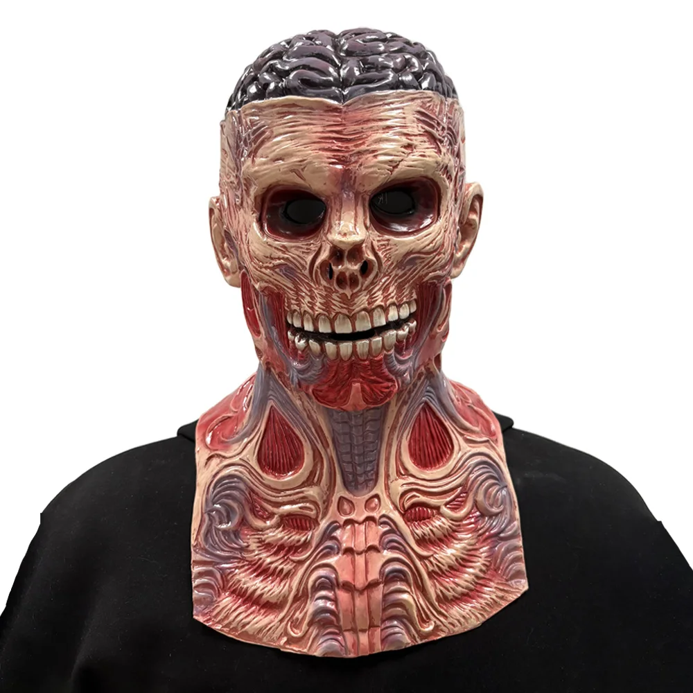 Realistic Brain Zombie Skeleton Mask Cosplay Creepy Skull Latex Masks Halloween Carnival Dress Up Party Costumes Props