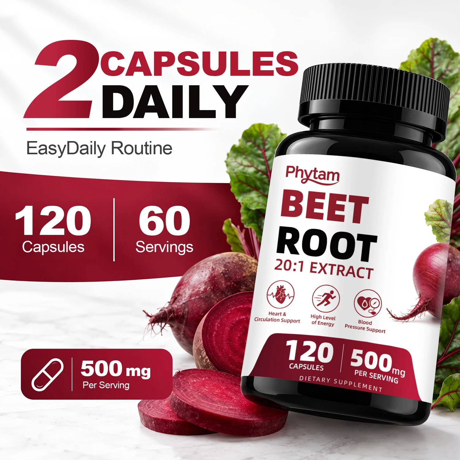 Beet Root 20:1 Extract Capsules 500mg Per Serving 120 Counts with Hawthorn Berry Hibiscus Daily Dietary Supplement for Adults Wellness