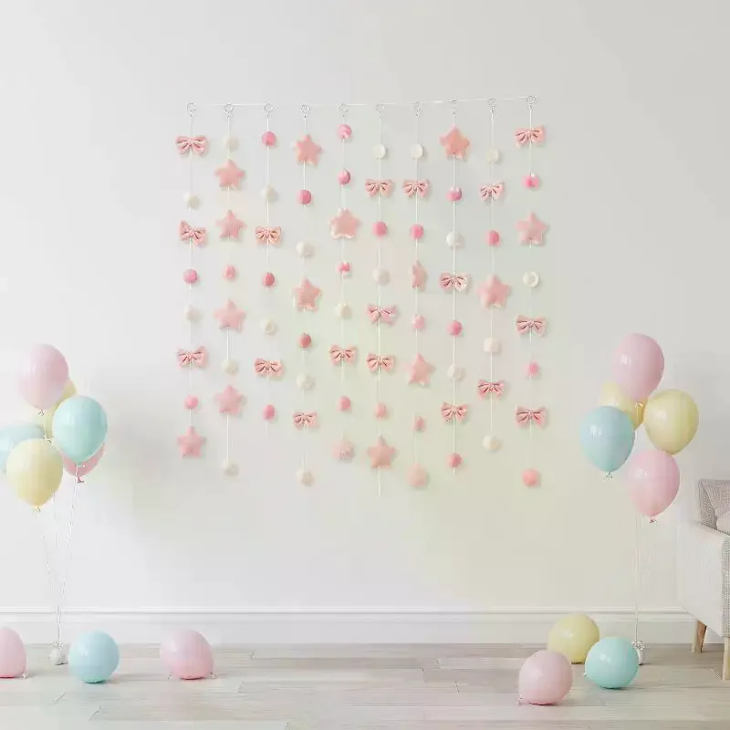 Cute Pink Plush Heart Hanging Decor 26Pcs Soft Fluffy Ornaments with Free Strings for Teen Girl Bedroom Dorm Decoration