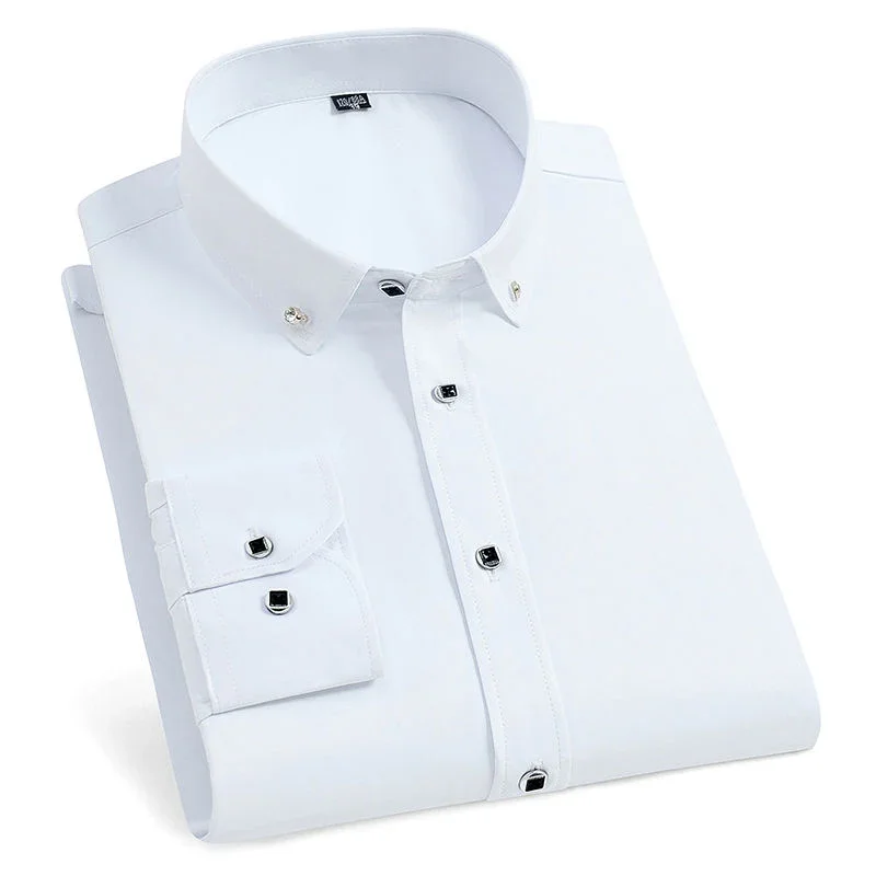 New Mens French Cufflinks Shirt Long Sleeve Casual Solid Male Brand Shirts Slim Fit French Cuff Luxury Dress Button Up Shirts