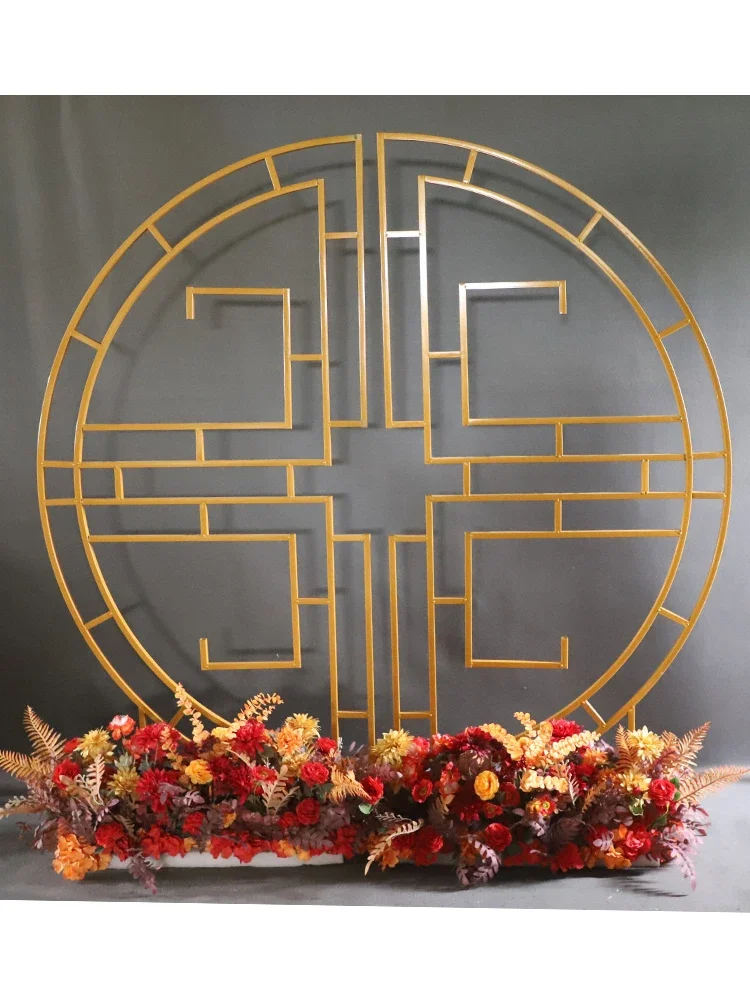 New Chinese wedding scene layout wrought iron concentric screen wedding stage background decoration arch ornaments.