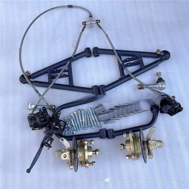 Homemade four-wheeled steel pipe car beach kart modified front rocker arm hanging claw flange one-to-two disc brake lifting ear