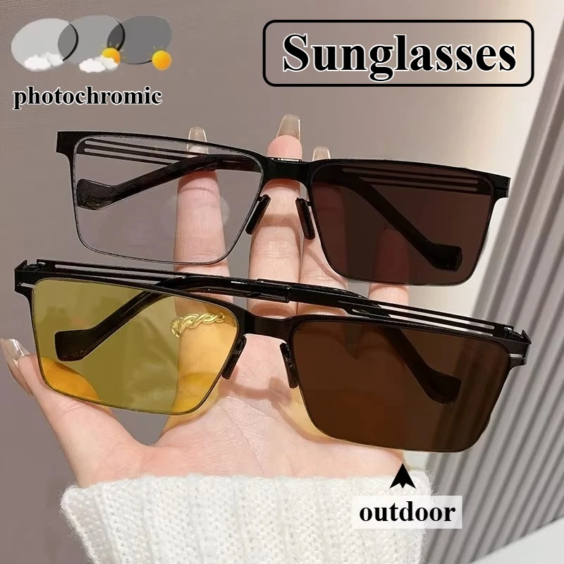 

2025 Neutral New Retro Square Frame Photochromic Sunglasses UV400 Outdoor Ultra-light Beach Riding Driving Polarized Sunglasses