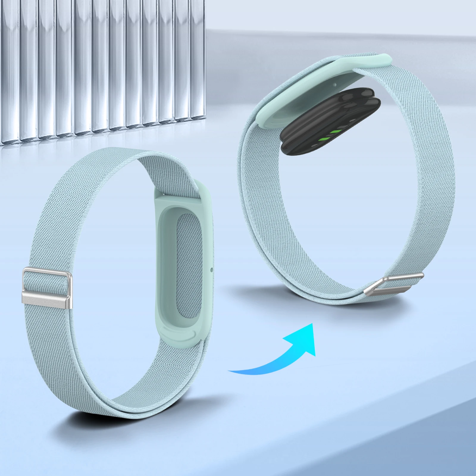 Woven Nylon Replacement Band for Fitbit Air Stretchy Adjustable Invisible Metal Clasp Leopard Quick Install