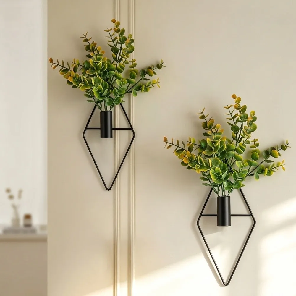 Diamond Shape Hanger Wall Plant Holder Robust Metal Construction High-gloss Black Finish Triangular And Rhombus Shapes