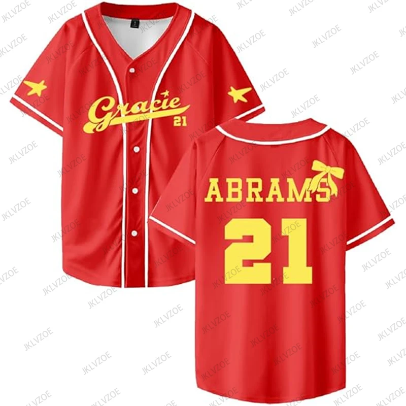 Gracie Abrams 21, bedrucktes Jersey-Baseball-Shirt, V-Ausschnitt, kurze Ärmel, Button-up-T-Shirts, Damen und Herren, Baseball-Uniform, lässige Sport-Tops – Detail 5