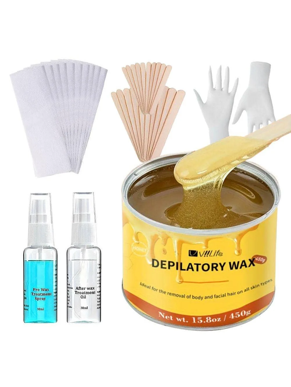 

450g Honey Depilatory Wax for Hair Removal, Gentle Adhesion, Easy Application, Suitable for All Skin Types, Body Use, Gentle Dep