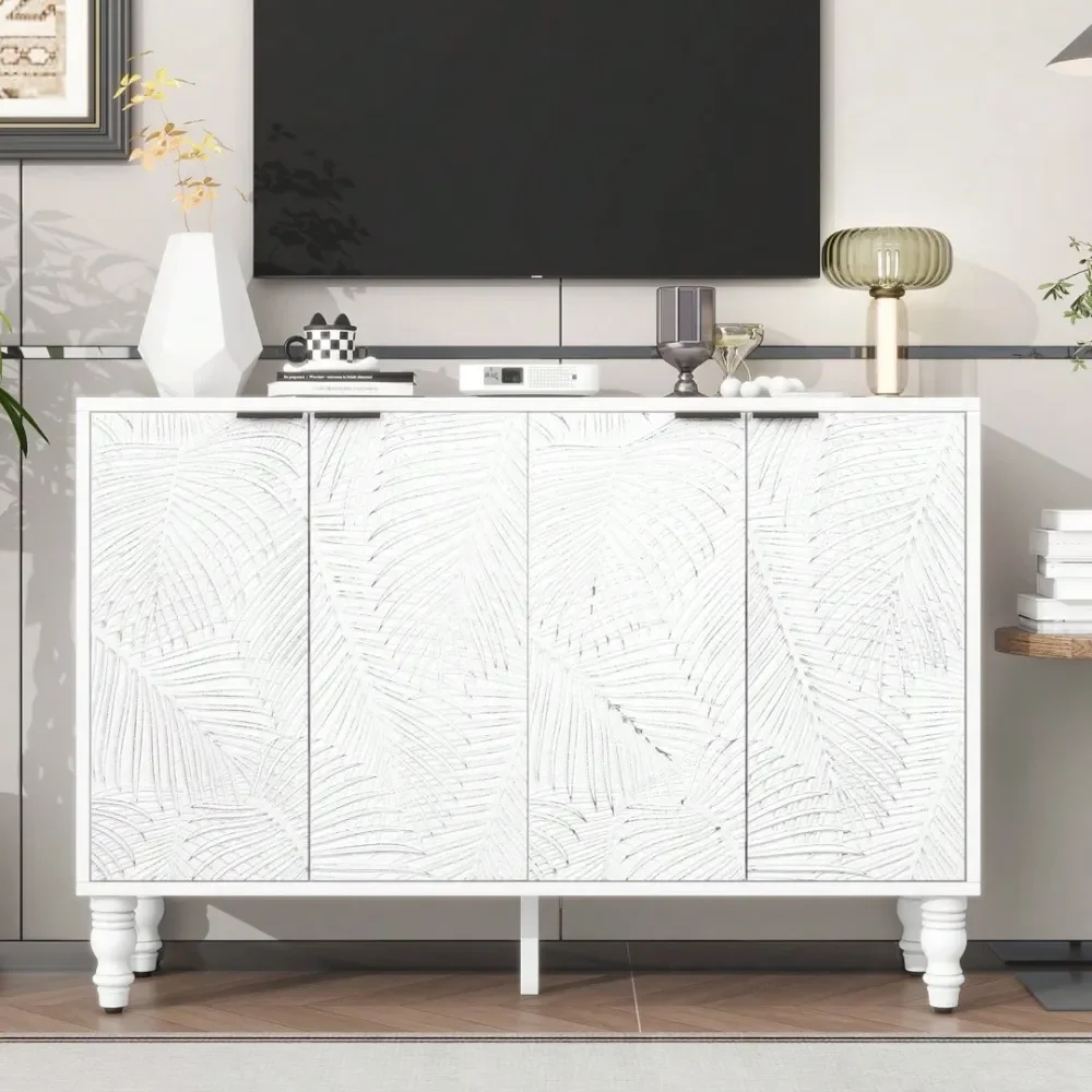 

47.2 Modern TV Stand, Entertainment Center Media Console With 2 Spacious Storage Space, Solid Wood Legs And AntiTip Device For