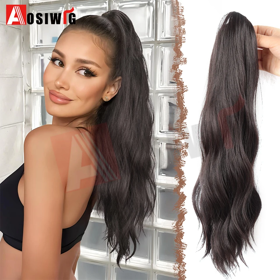 

18-дюймовый высокий хвостик, синтетический, длинный волнистый зажим для челюстей, искусственные конские хвосты, искусственные волосы, мягкий шиньон для женщин