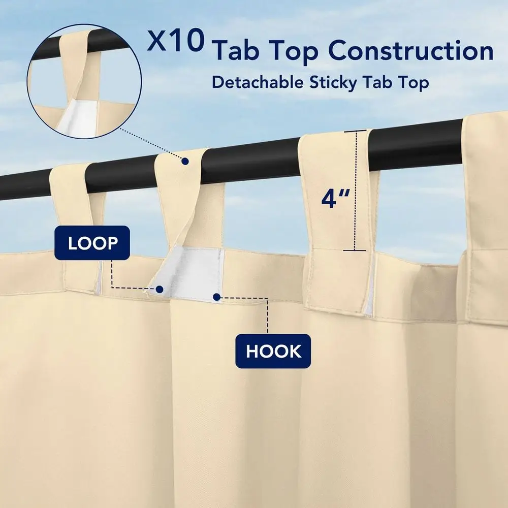 Rideaux d'extérieur résistants aux intempéries avec onglets détachables, résistants aux UV pour tonnelle, porche, Pergola, 110x84 Beige, paquet de 2