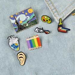 Genius Painter Van Gogh Enamel Pin Custom Brush Art Oil Painting Brooches Badge Shirt Lapel Pin Buckle Jewelry Gift for Friend