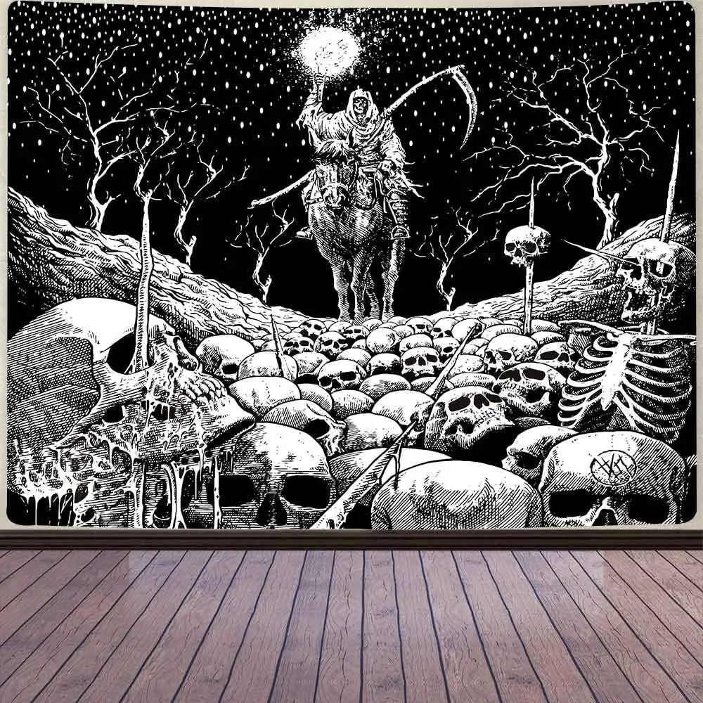 Skull Tapestry Skeleton Death Wall Hanging Tapestries for Men Bedroom Fantasy Cool Tapestry Flannel Fabric background Wall