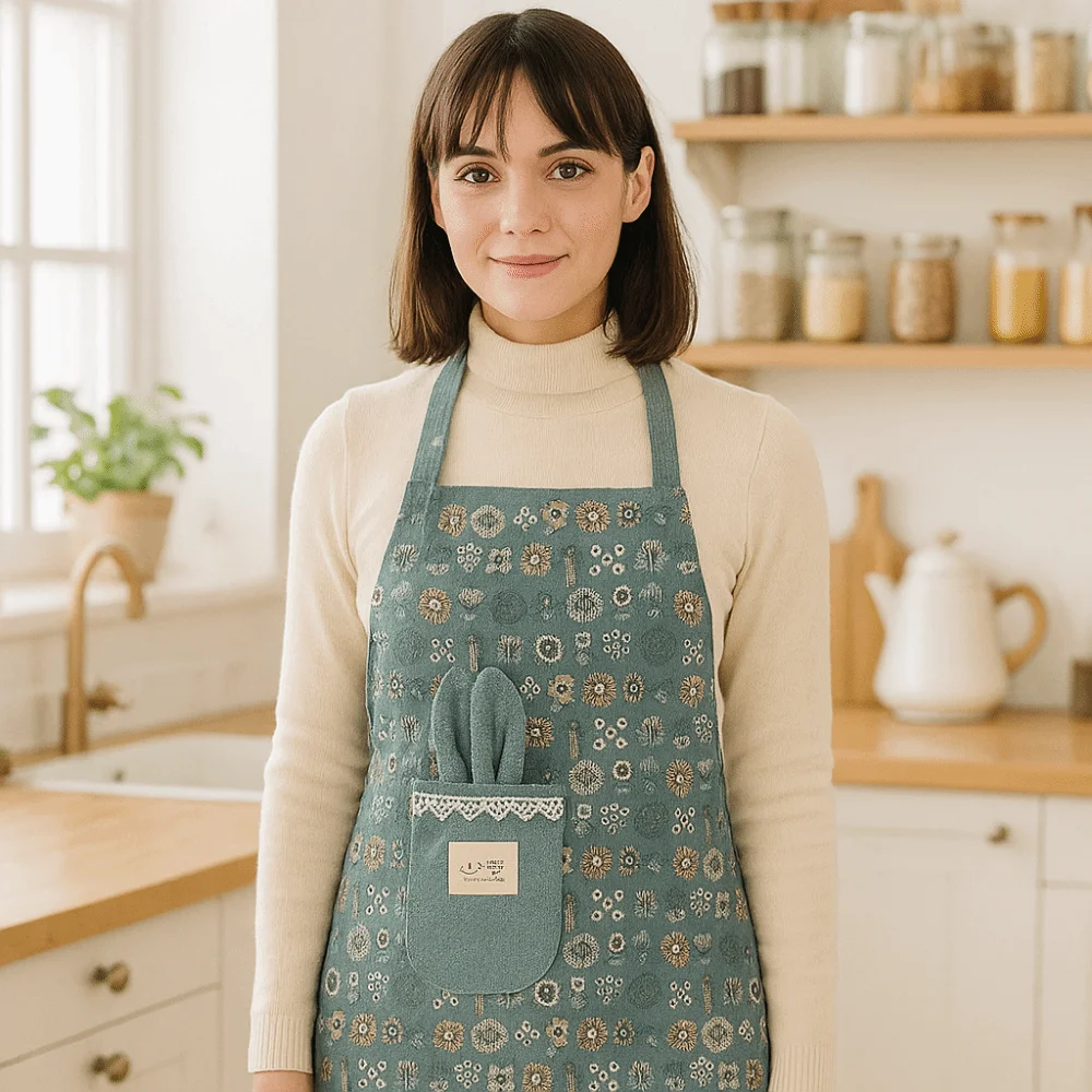 

2Pcs Canvas Kitchen Cooking Apron Breathable Household Long Sleeve Apron Protective Adjustable Cleaning Apron Home Kitchen