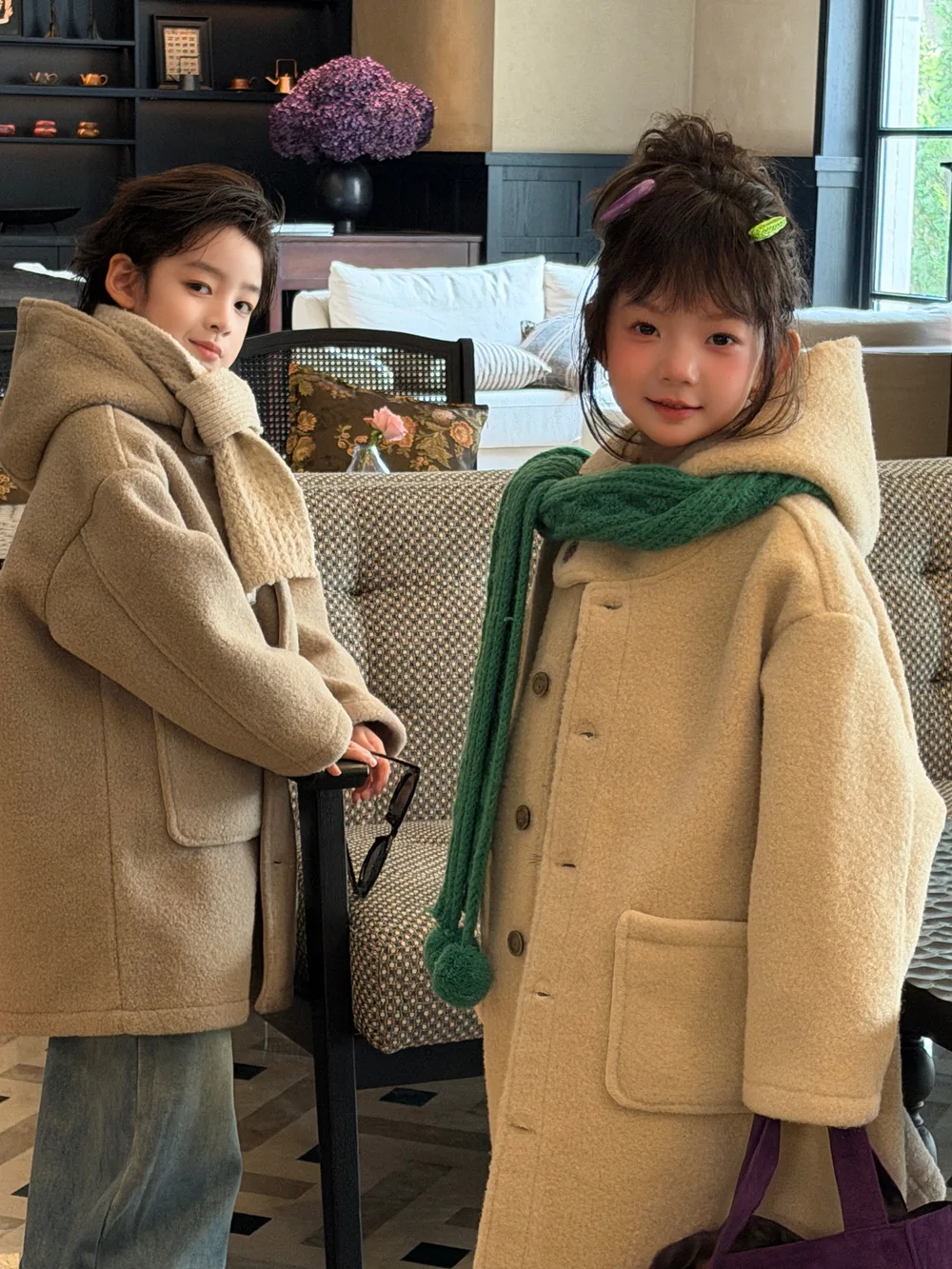 2026 Winter New Children Woolen Coat Plus Velvet Thick Boys Warm Overcoat Girls Hooded Woolen Coat Fashion Kids Clothes