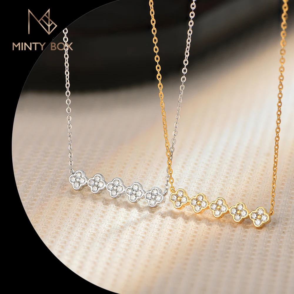 

MINTYBOX 925 Sterling Silver Moissanite Necklace For woman Fine party Jewelry Beautiful Flowers Pendant Engagement Wedding Gifts