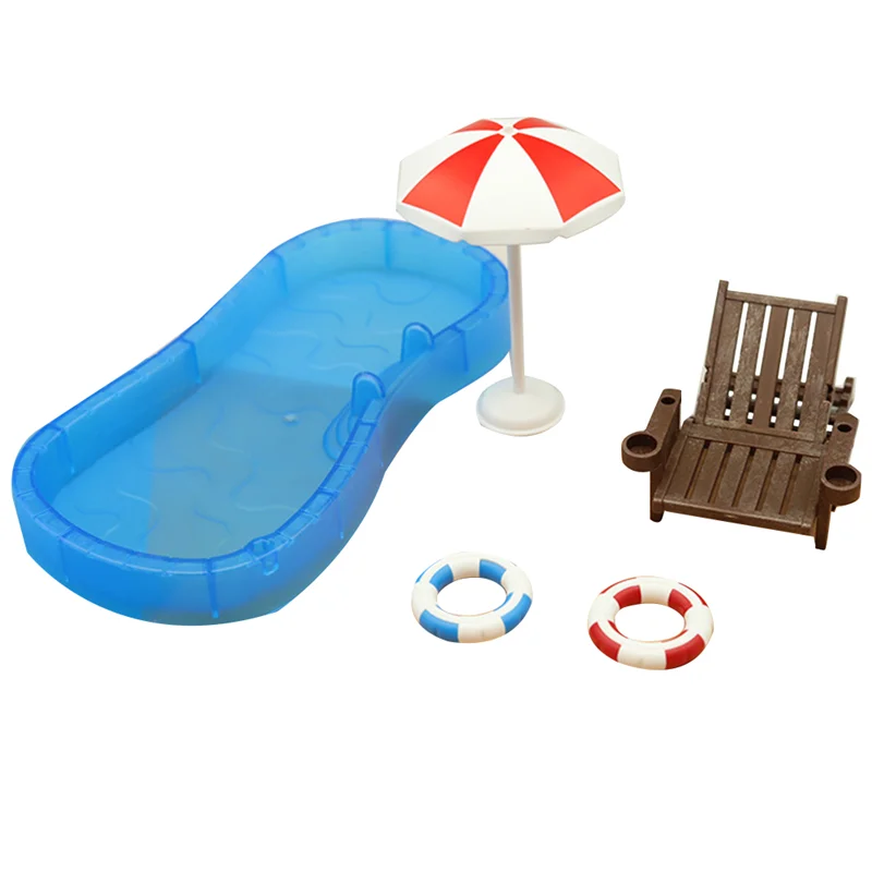 Cute Mini Swimming Decoration Simulation Pool Swimming Ring Beach Chair Set Children Play House Toys Decoration