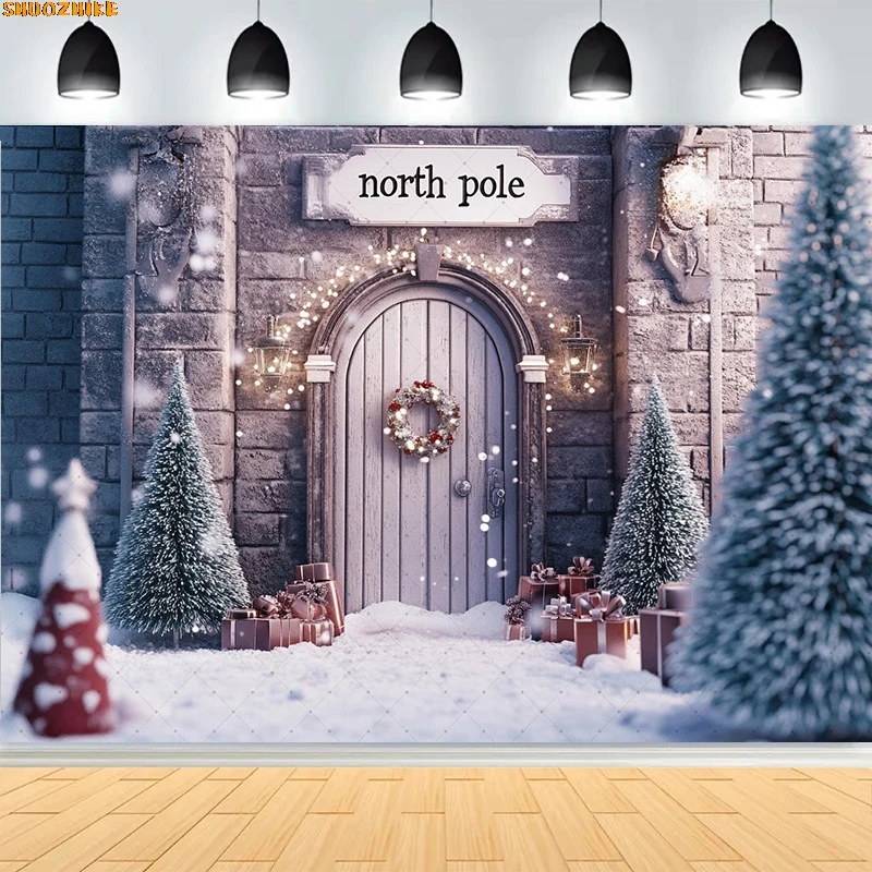

Christmas Day Wreath Family New Year Party Photography Backdrops Prop Window Living Room Xmas Tree Gift Snow Background WD-37