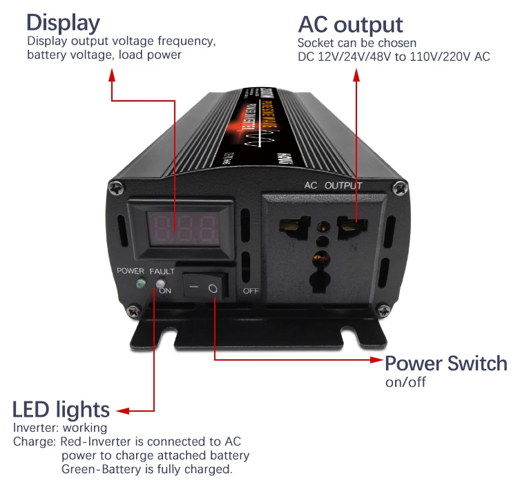 Car Power Inverter Pure Sine 12V 2600W 220V 50Hz 220V 60Hz Converter Inversor Convertidor De 12 V A 110 V For Car