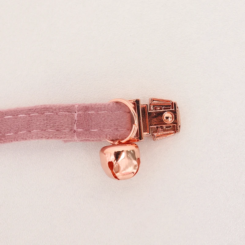 Champagne Pink Velvet Cat Collar Personalized Customized ID Tag Kitten Collars Bell Bow Cat Necklace Puppy Collar for Small Dogs