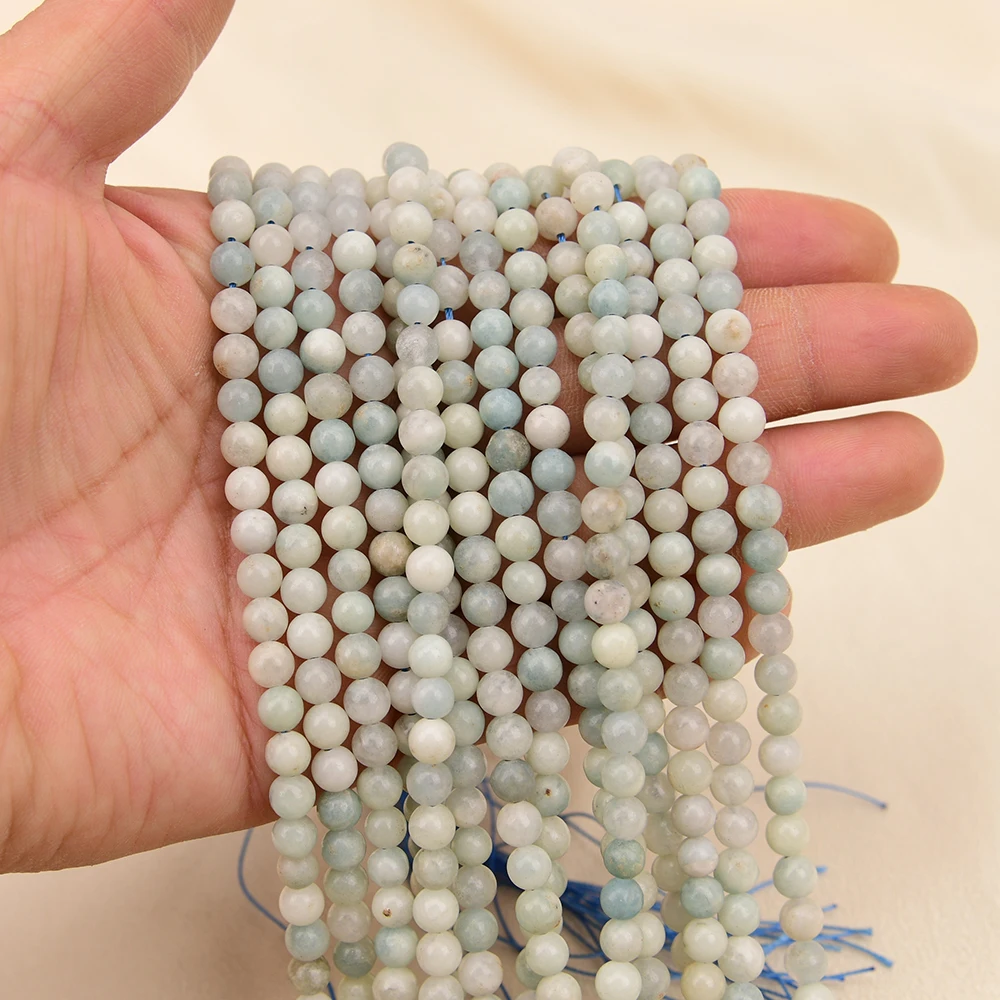 APDGG 2 Strands 6mm Natural Blue Aquamarine Stone Round Shape Loose Beads 15.5