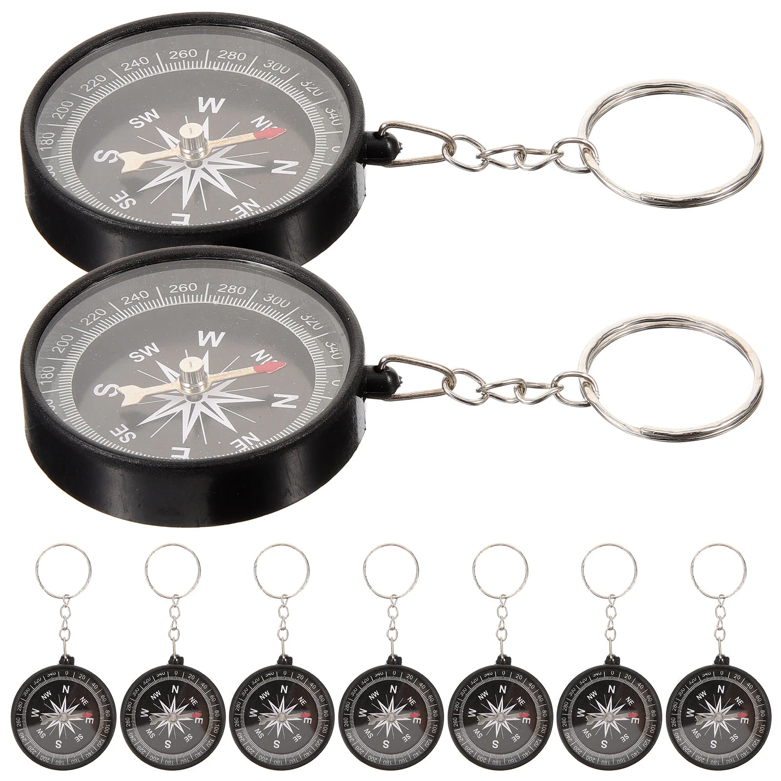 12 Pcs Pirate Compass with Keychain Compass Key Chain Key Ring Bag Pendant Handbag Jewelry Children Gifts (Black)