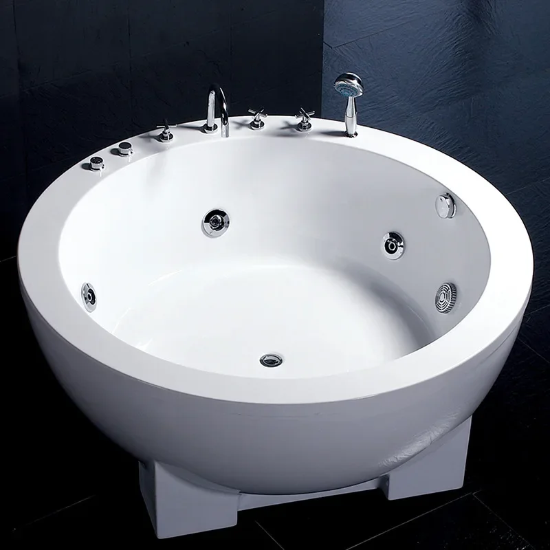 Double large round cylinder thermostatic hotel jacuzzi tub home freestanding round acrylic bathtub