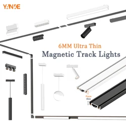 Magnetic Led Track Lights 6mm Ultra Thin 48V Surface Mount Ceiling Light System Black Magnet Rail Lamp Spotlight for Living Room