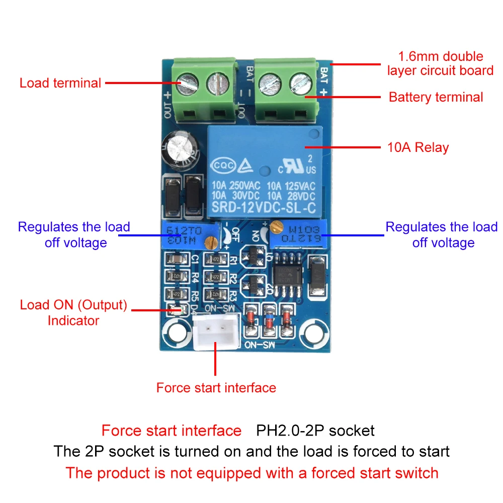 12V battery undervoltage automatic recovery module parameter adjustable lithium battery battery load protector board