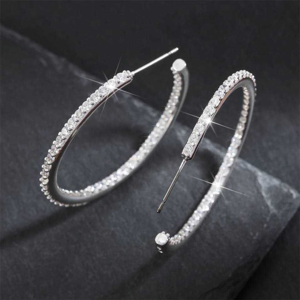 ZAKOL Shiny Micro Pave Zirconia CC Shaped Hoop Earrings for Women Gorgeous Banquet Wedding Jewelry