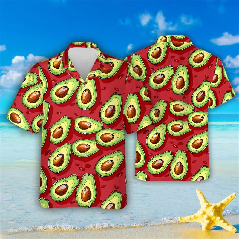 Tropical  Avocado 3D Print Beach Shirts Funny Hawaiian Fruit Shirt For Men Clothes Fashion Aloha Fruits Women Lapel Blouse Tops