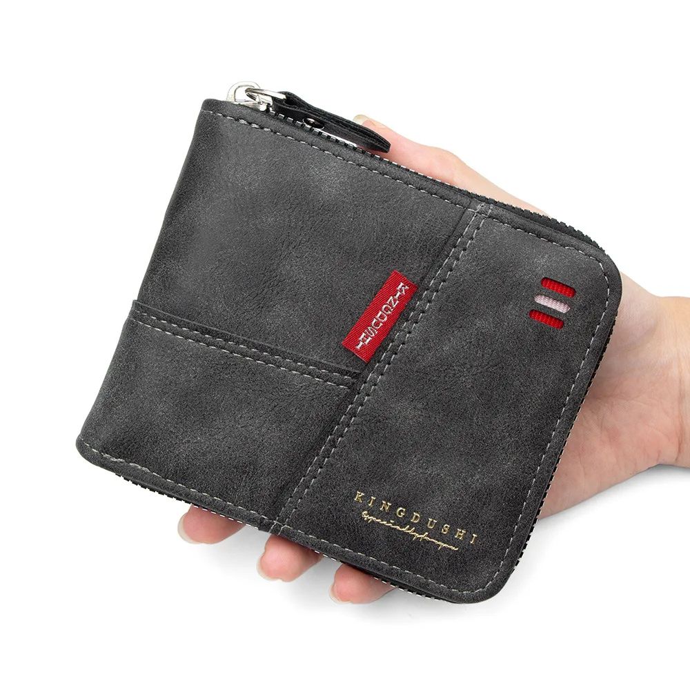 Men's splicing non-slip zipper wallet short coin pocket anti-theft multi-function thin PU men's business wallet