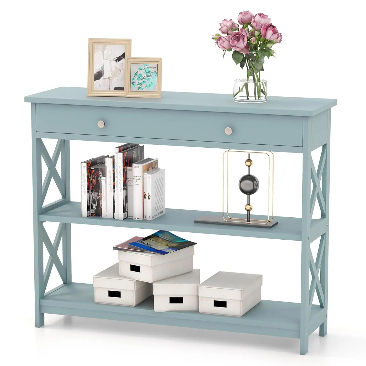 

39" Console Sofa Table with Drawers, 3-Tier Narrow Entry Table with Storage Shelves for Living Room Behind Couch, Entryway, Hall