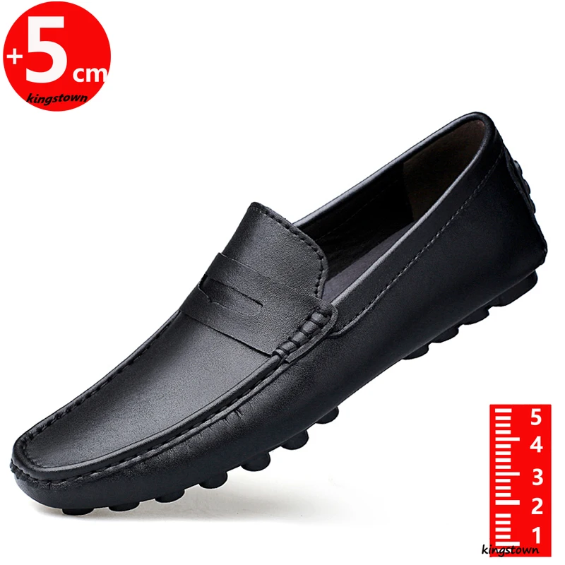Lift Loafers Men Leather Business  Elevator Shoes Man Height Increase Insole 5CM  Black British  White Sneakers