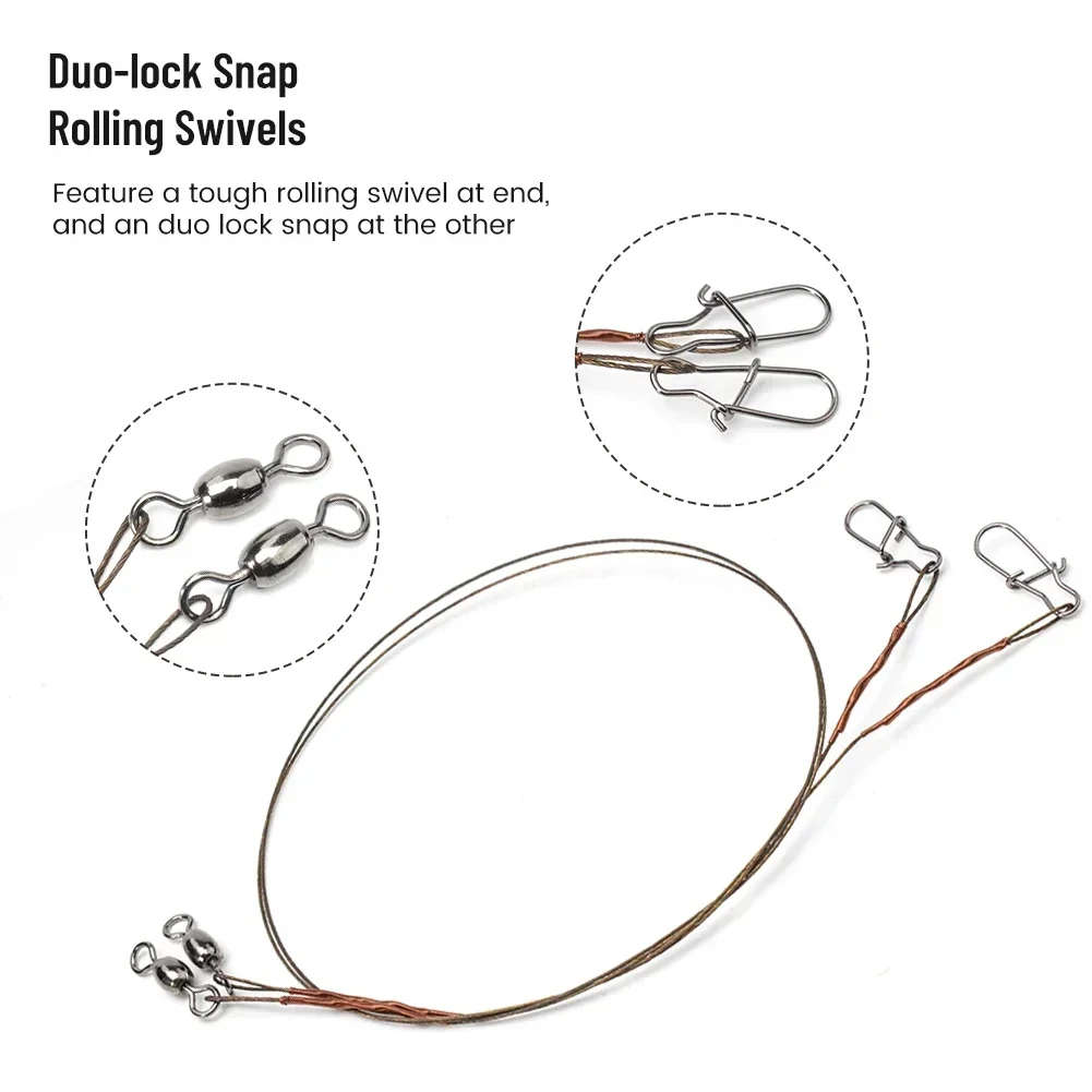 2 Stück/A-Pack Angelschnur Stahldrahtvorfach mit Schnappverschluss und Wirbeln Draht Leadcore Leine 20/30/40 cm Titanfaden Anti-Biss-Gewinde