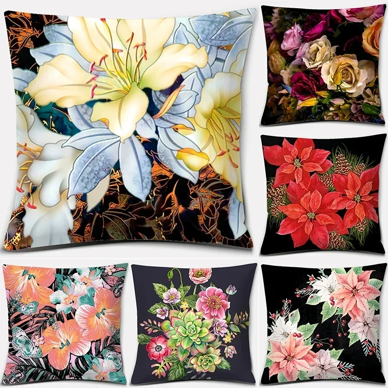 Taie d'oreiller décorative série fleurs, housse de coussin bohème, salon, canapé, bureau, fête de mariage, décoration d'intérieur, 45x45cm