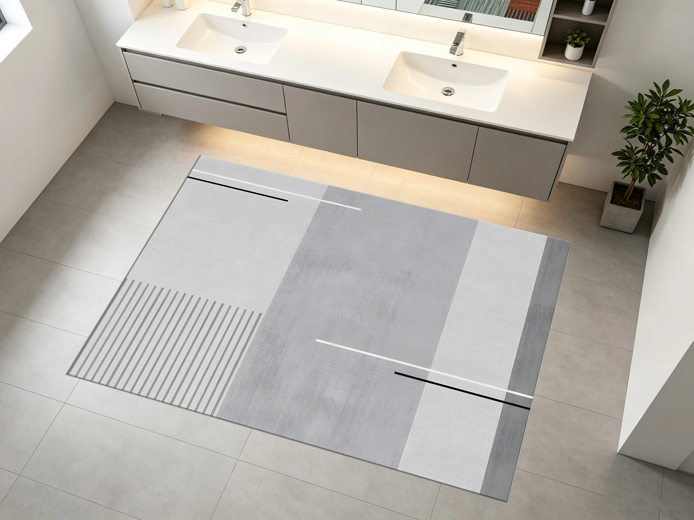 2D Velvet Carpet in a Sophisticated Gray Color with Minimalist Geometric Lines Soft & Skin-Friendly, for Living Rooms &