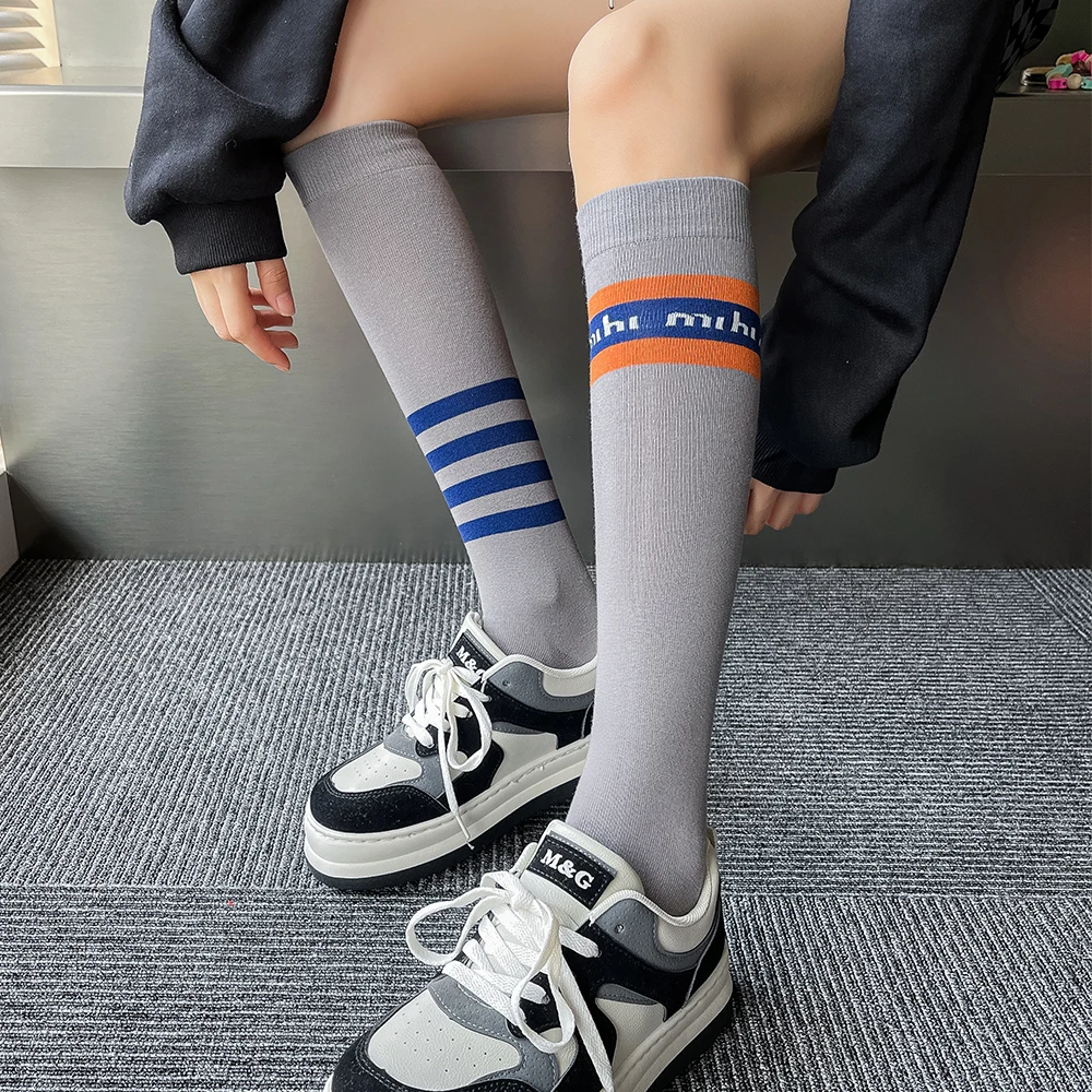 Women\'s Socks Mid-Tube Calf Socks Spring And Autumn Thin Section Pressure Cotton Letter Long Tube Half-Section Sports Stockings