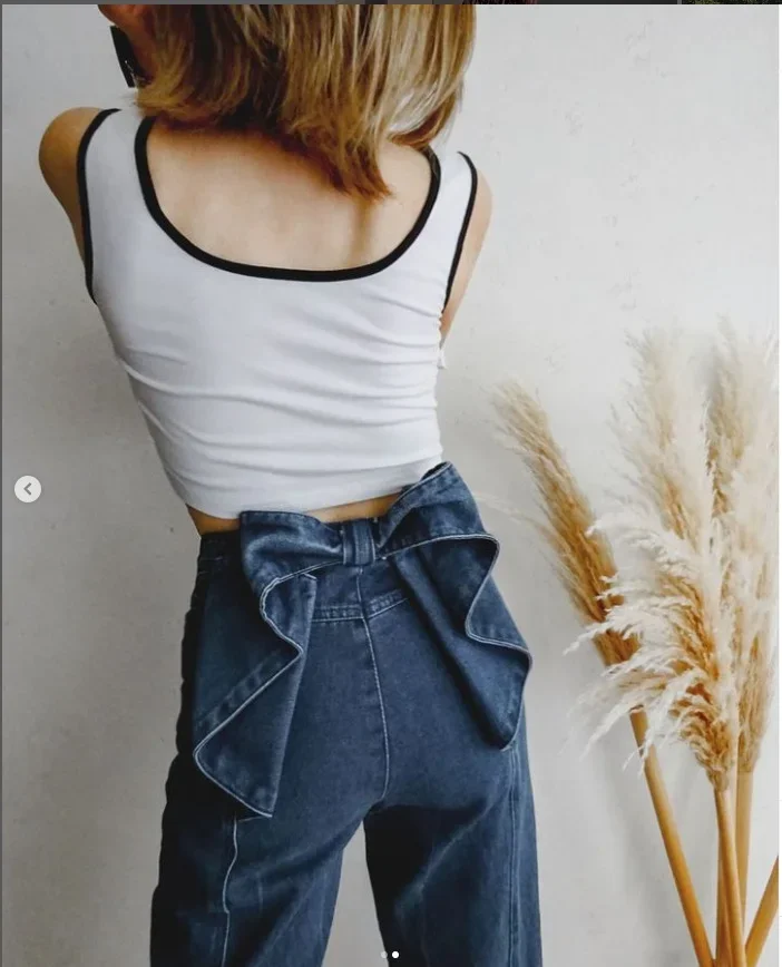 KUSAHIKI Back Bow Design Wide Leg Casual Jeans Versatile for Slimming Women Long Trousers 2024 New Fashion Demin Pants