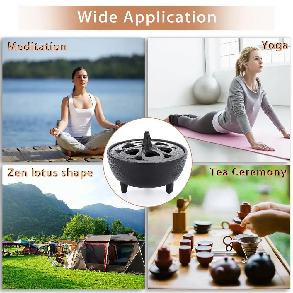 

Высококачественная съемная крышка курильницы в стиле дзен, прочный держатель для благовоний в форме лотоса, чугунная курильница, чайная церемония
