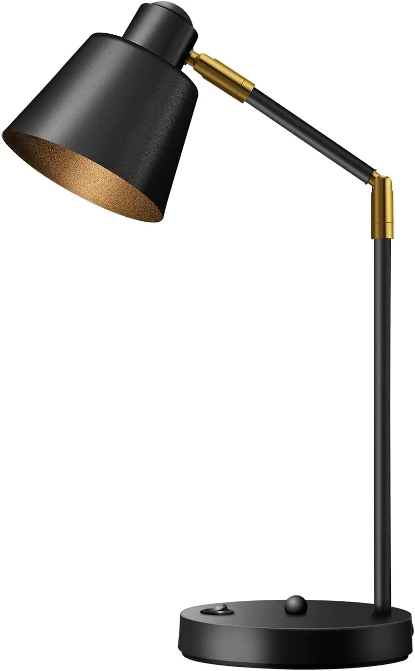 

Настольная LED-лампа с двумя USB-портами, 100% металл, 270 ° Поворотные кронштейны, мягкий белый свет для чтения у кровати в домашнем офисе (черный)