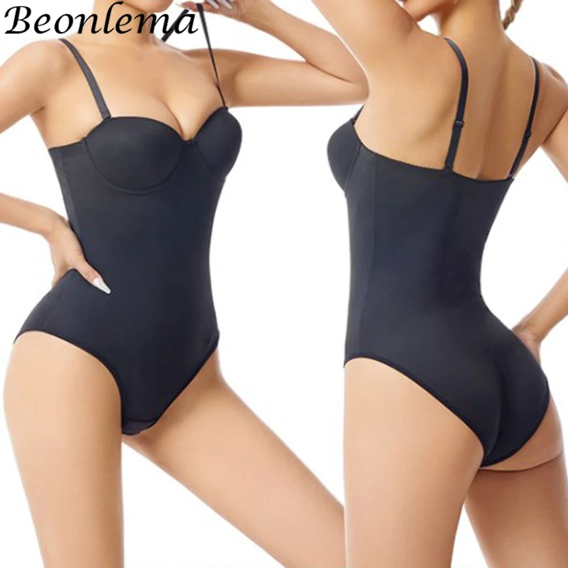 

Beonlema Bodysuit Women Slimming Body Shaper Abdomen Reducing Shapewear Detachable Shoulder Strap All-in-one Underwear