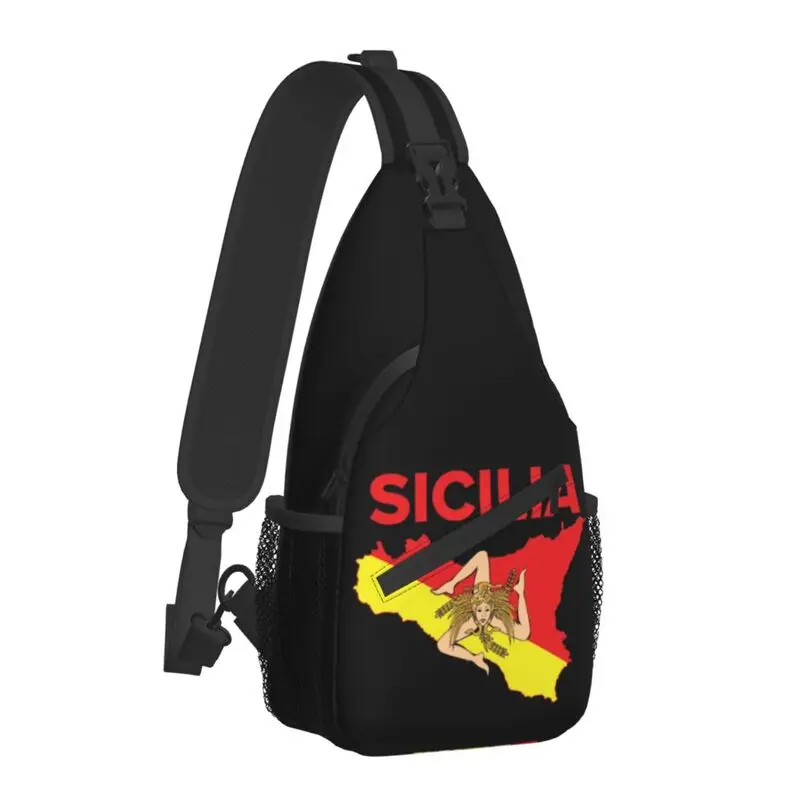 Fashion Map Of Sicily Trinacria Crossbody Sling Backpack Men Sicilian Pride Shoulder Chest Bags for Hiking