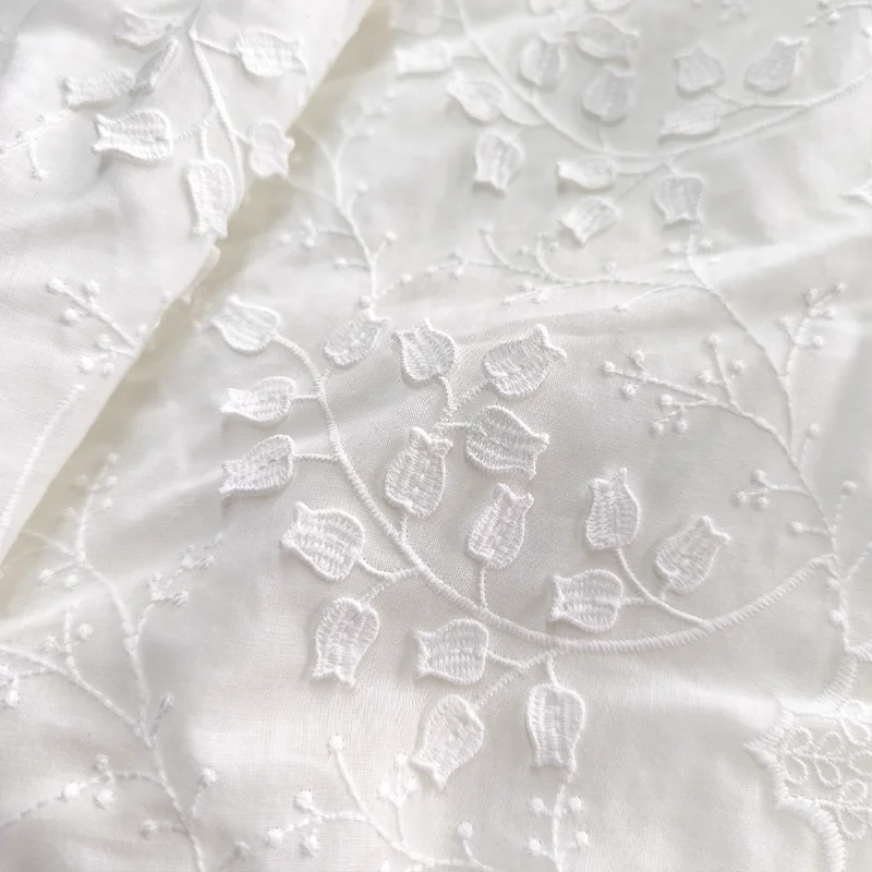 

Cotton Fabric White Three-dimensional Bell Orchid Embroidery Suitable For Dresses Shirts Sleepwear Fabrics