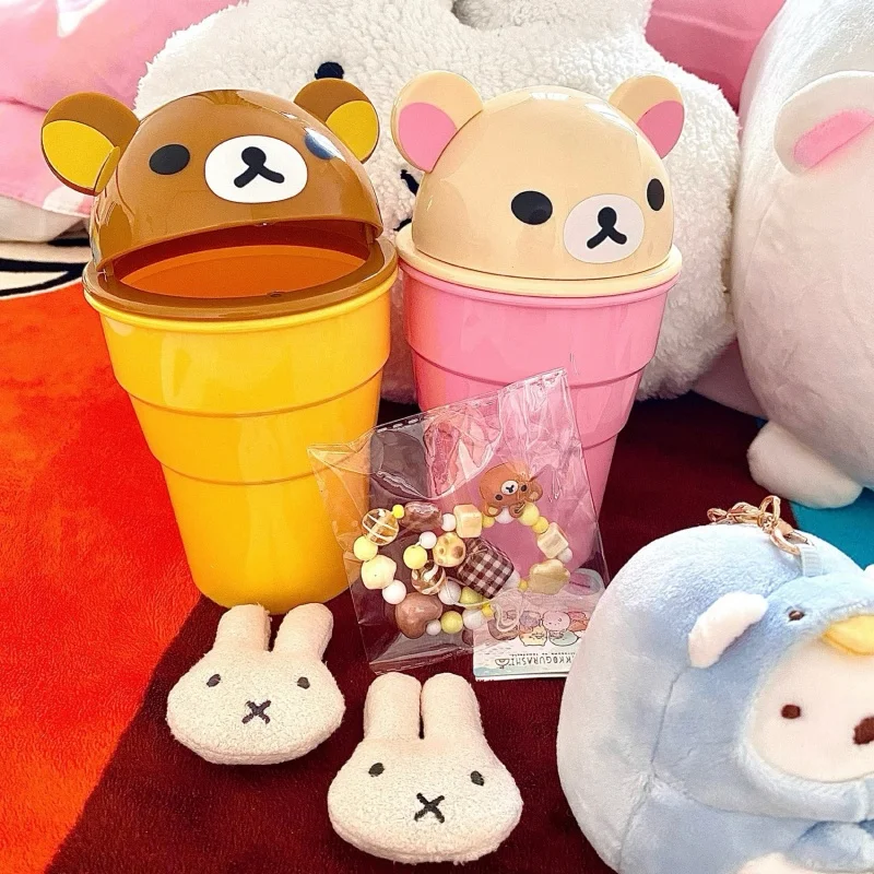 Rilakkuma Cup Shaped Flip Cover Desk Top Trash Can Storage Decorative Ornaments Automotive Garbage Storage Bin Birthday Gift view 2