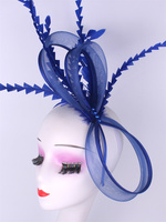 Royal Blue Church Fascinator Feather Hat Kentucky Pillbox Cap Wedding Elegant Ladies Millinery Headpiece Event Tea Party Chapeau