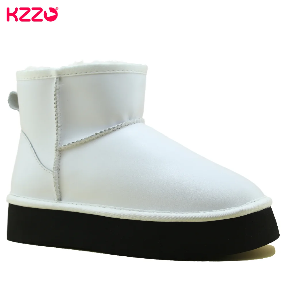 KZZO Women's Waterproof Sheepskin Leather Thick Sole Ankle Australia Classic Snow Boots Natural Wool Fur Lined Winter Warm Shoes