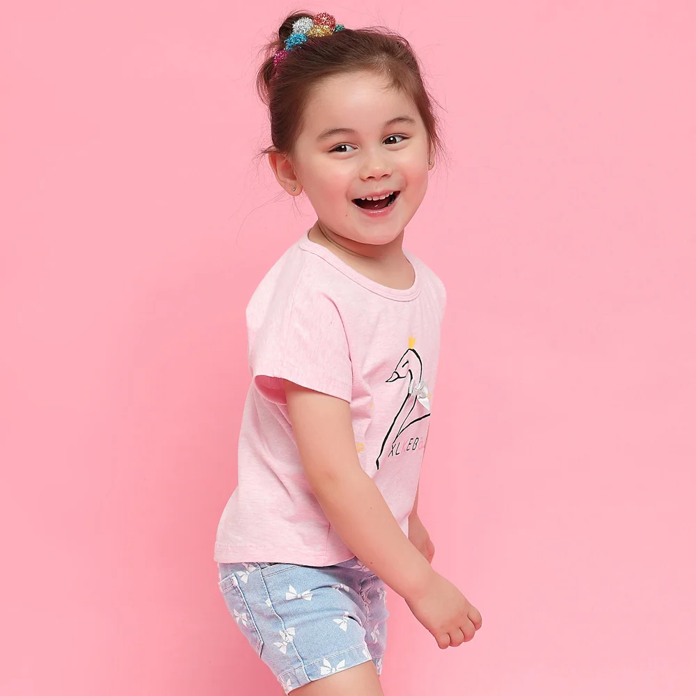 Summer Children T-Shirts 1-8Y Girls Cotton Bow Cartoon Short Sleeve T Shirts Casual Tops Tees Toddler Wear Tshirt Kids Clothing